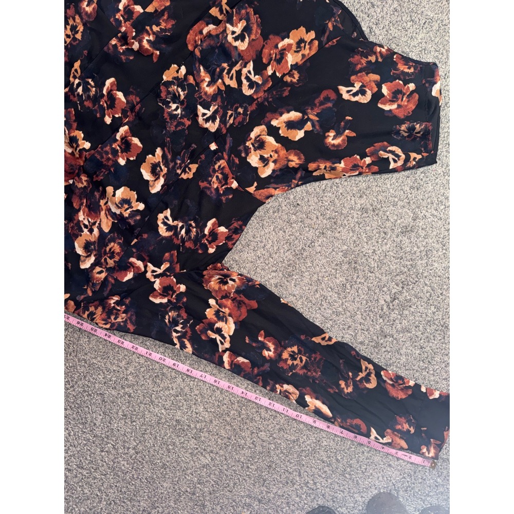 Simply Vera Vera Wang Blouse WomenXL Black Orange Floral Long Sleeve V-Neck Top - Picture 7 of 10